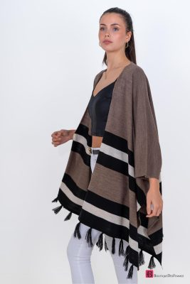 Brown Tasseled Knitwear Poncho