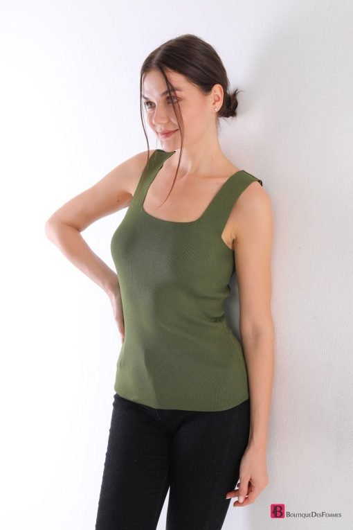 Army-Green Square Tank Top - Boutique Des Femmes