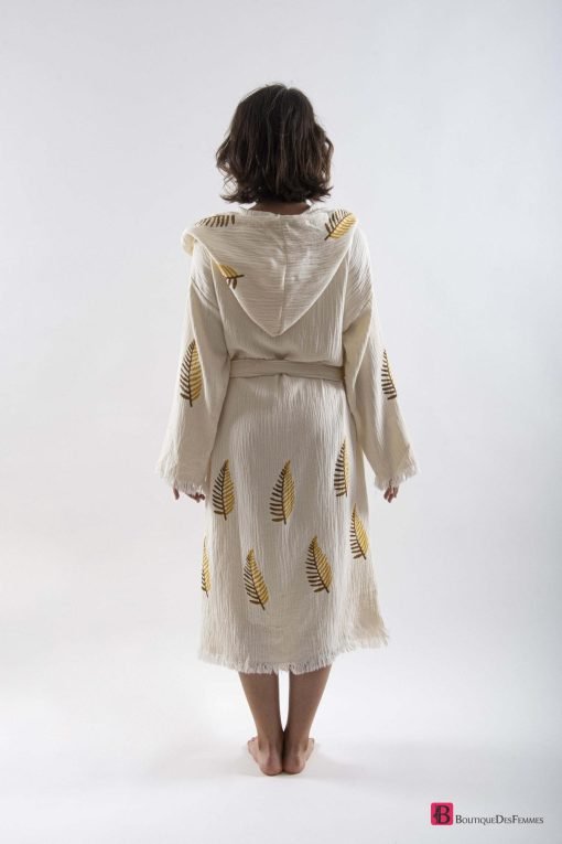 Beach Yellow Pine Leaf Pattern Kimono - Boutique Des Femmes