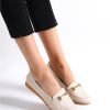 Beige Gold Buckle Loafer Shoes