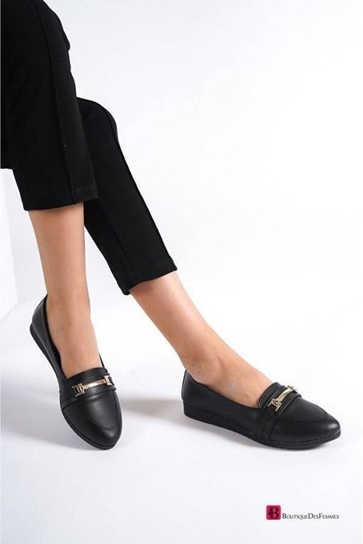 Black Gold Buckle Loafer Shoes