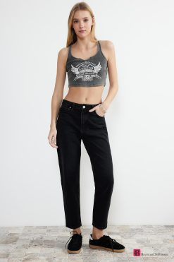 Black High Waist Mom Jeans - Boutique Des Femmes