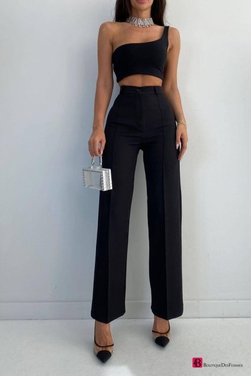 Black High Waist Wide Leg Trousers - Boutique Des Femmes