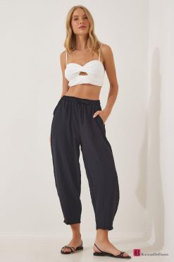 Black Linen Bagy Pants - Boutique Des Femmes