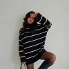 Black Oversize Stripped Sweater - Boutique Des Femmes