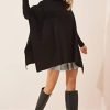 Black Oversize Sweater Side-Slit Poncho - Boutique Des Femmes