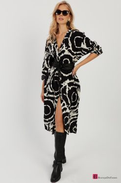 Black Patterned Shirt Dress - Boutique Des Femmes