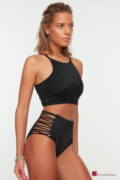 Black Piping High-Waist Bikini - Boutique Des Femmes