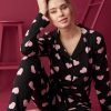 Black Rose Hearts Buttoned Cotton Pajama - Boutique Des Femmes