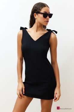 Black Tie Up Mini Dress - Boutique Des Femmes