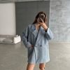 Blue Classy Oversize Herringbone Coat - Boutique Des Femmes