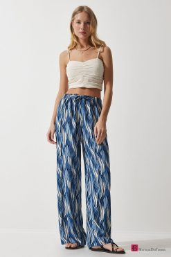 Blue Palazzo Viscose Pants - Boutique Des Femmes