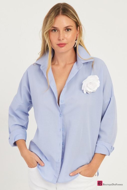 Blue Rose Accessory Shirt - Boutique Des Femmes