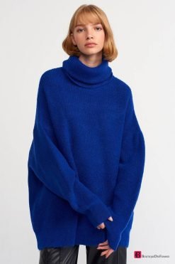 Blue Turtleneck Wide Sweater