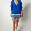 Blue V-Neck Oversize Knitwear Sweater - Boutique Des Femmes