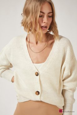 Bone V-Neck Button Sweater Cardigan - Boutique Des Femmes