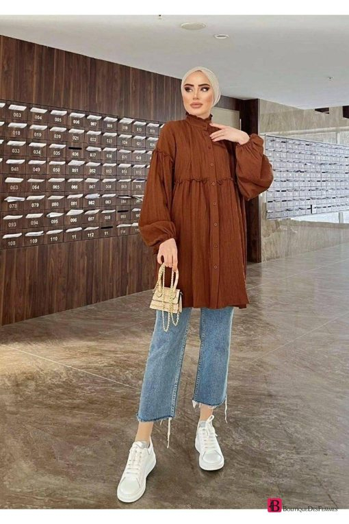 Brown Oversize Long Shirt - Boutique Des Femmes