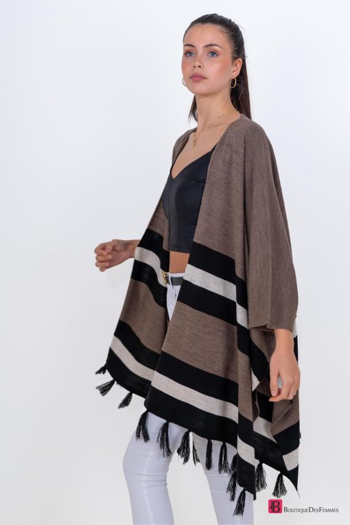 Brown Tasseled Knitwear Poncho - Boutique Des Femmes