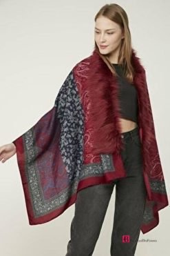 Burgundy Fur Classic Poncho - Boutique Des Femmes