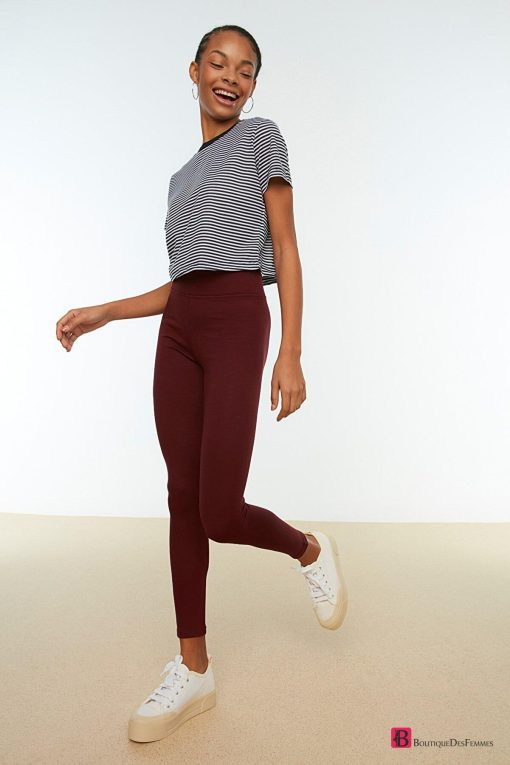 Burgundy High Waist Contour Leggings - Boutique Des Femmes