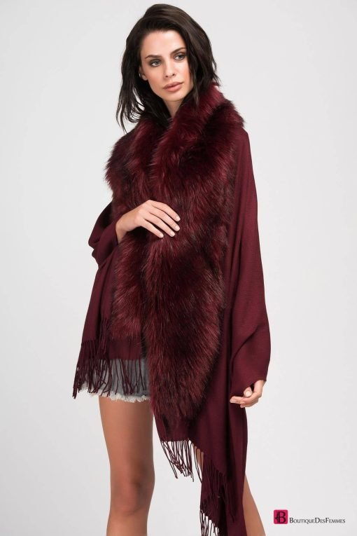 Burgundy Simple Fur Poncho - Boutique Des Femmes