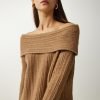 Camel Madonna Neck Sweater - Boutique Des Femmes