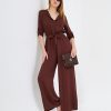 Coffee Pocket Elastic Waist Belt Casual Cut Jumpsuit - Boutique Des Femmes