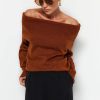 Brown Collar Knitwear Sweater - Boutique Des Femmes