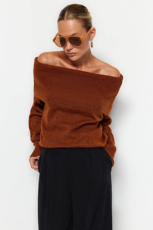 Brown Collar Knitwear Sweater - Boutique Des Femmes