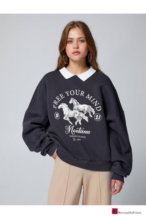 College Sweatshirt Polo Neck - Boutique Des Femmes