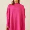 Dark Pink Oversize Sweater Side-Slit Poncho - Boutique Des Femmes