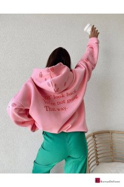 Pink Don't Look Back Oversize Hooded Sweatshirt - Boutique Des Femmes