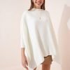 Ecru Oversize Sweater Side-Slit Poncho - Boutique Des Femmes