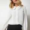 Ecru Woven Pleated Sleeve Shirt - Boutique Des Femmes