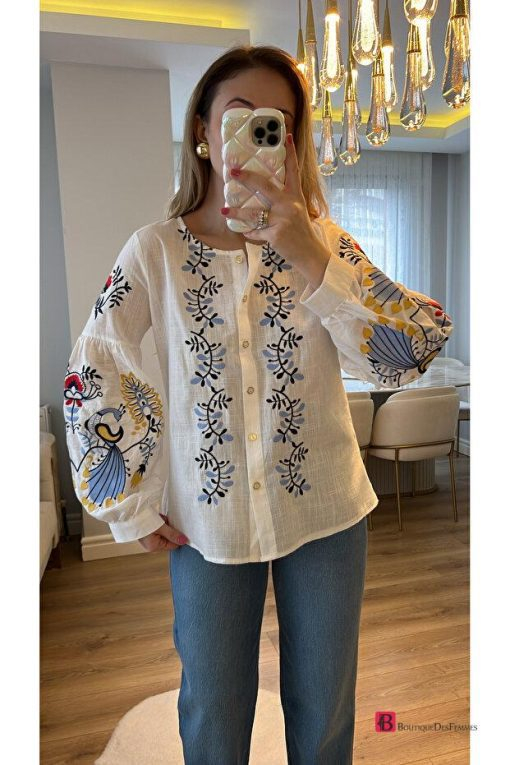 Embroidered Button Up Shirt - Boutique Des Femmes