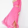 Fuchsia Coated Cut-Out Chiffon Dress - Boutique Des Femmes