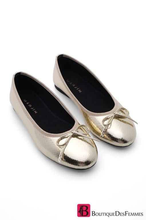 Gold Snake Flat Round Ballerina - Boutique Des Femmes