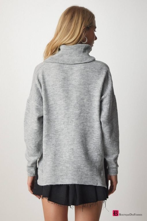 Gray Turtleneck Knitwear Sweater - Boutique Des Femmes