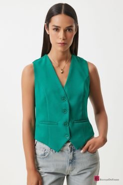 Green Crop Woven Vest - Boutique Des Femmes