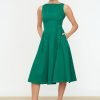 Green Drop Waist Pleated Dress