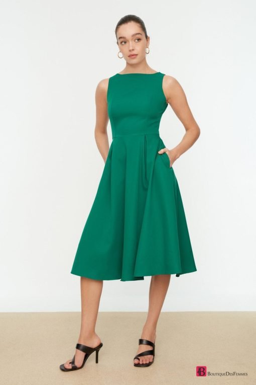 Green Drop Waist Pleated Dress