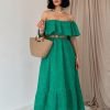 Green Embroidering Shoulder Dress