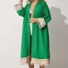 Green Linen Long kimono - Boutique Des Femmes