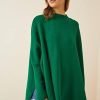 Green Oversize Sweater Side-Slit Poncho - Boutique Des Femmes