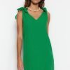 Green Tie Up Mini Dress - Boutique Des Femmes