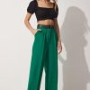 Green Wide Leg Masculine Woven Trousers - Boutique Des Femmes