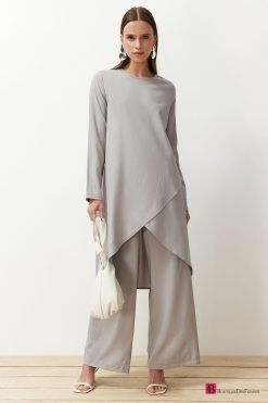 Grey Asymmetrical Tunic Set