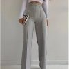 Grey High Waist Wide Leg Trousers - Boutique Des Femmes