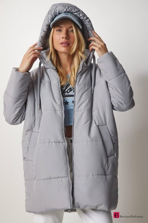 Grey Hooded Oversize Puffer Coat - Boutique Des Femmes