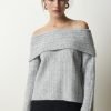 Grey Madonna Neck Sweater - Boutique Des Femmes